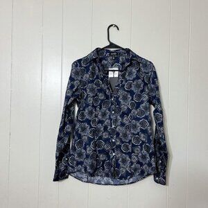 Jones New York Shirt Womens Blue Print Button Up Top Long Sleeve Size XS NWT